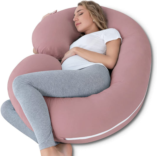 Pregnancy Body Pillow with Jersey Cover,C Shaped Full Body Pillow for Pregnant Women